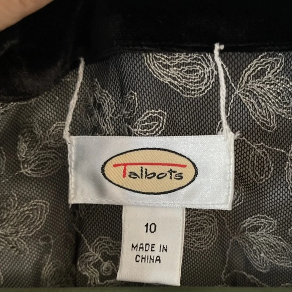 Talbots Embroidered‎ Velvet Trim formal Jacket semi-sheer Button Front